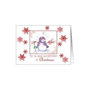 Great Grandchildren Christmas Snowman Snowflakes Card 