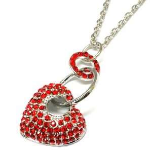  Red Crystal Heart and Loop Necklace: Jewelry