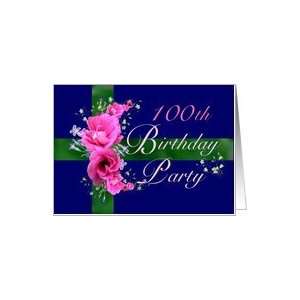  100th Birthday Party Invitations Pink Flower Bouquet Card 