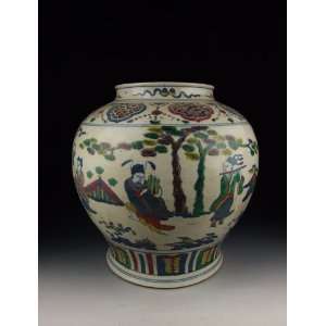  one Five colored Porcelain Pot with Eight Immortal Beings 
