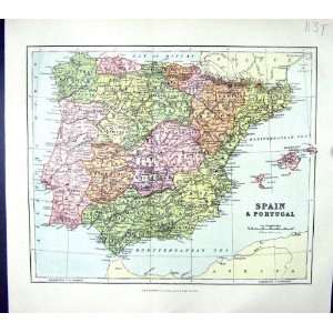  CHAMBERS ANTIQUE MAP c1906 SPAIN PORTUGAL IBIZA MAJORCA 