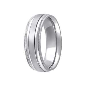 Sterling Silver 7mm Millgrain Trim & Curved Row Satin Finish Center 