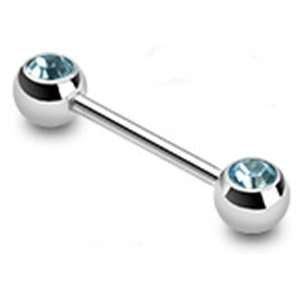   Ring Piercing Barbell with Aqua Front Facing Gems 