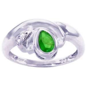  14K White Gold North South Pear Gemstone Ring Emerald 