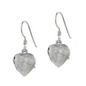  Silver Etched Vintage Design Love Heart Locket Earrings: Jewelry