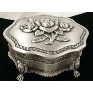    Pewter Metal Jewelry Box With Beautiful Roses: Everything Else