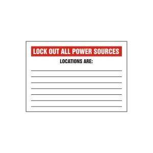  Labels LOCK OUT ALL POWER SOURCES LOCATIONS ARE: Adhesive 
