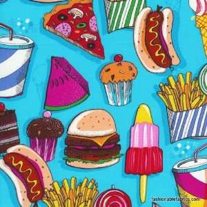 Junk Food on Turquoise by Timeless Treasures Everything 