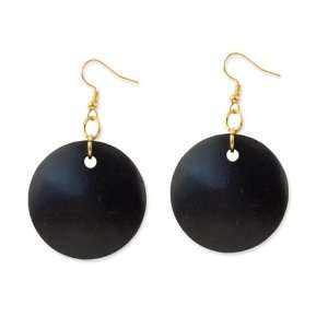  Gold tone Black Coconut Circle Fashion Dangle Earrings 