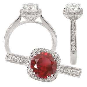 18k Chatham lab grown 6.5mm round ruby engagement ring with natural 