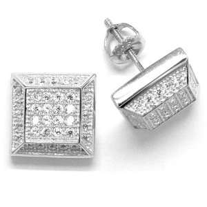 Sterling Silver High Quality Micro Pave 11mm 3 d Square Box Screw Post 
