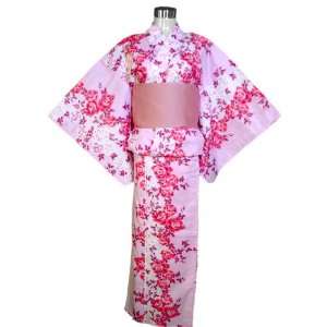  Kimono Yukata Pink Rose Flowers + Obi Belt: Toys & Games