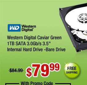 Western Digital Caviar Green 1TB SATA 3.0Gb/s 3.5 inch Internal Hard 