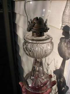 OLD 1890s TURKEY FOOT PATTERN ANTIQUE PEDESTAL OIL LAMP  