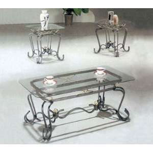  3pc Coffee Table & End Table Set Silver Finish: Furniture 