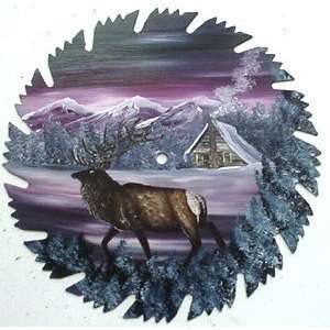  Mountain Cabin ELK 3 Seasons   Saw Blade Art