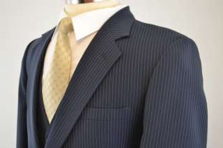40R Vintage MOD Mens Navy Blue Pinstripe 3 Piece Vest Suit  