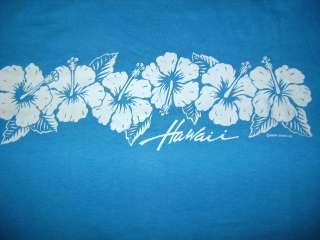 vintage HAWAII FLOWERS 80S TEAL WHITE SOFT t shirt L  