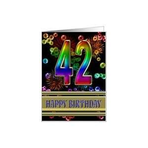  42nd Birthday with fireworks and rainbow bubbles Card 