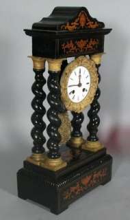 Napoleonic French Empire Inlaid Pillar Clock c. 1830  