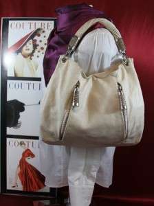 MICHAEL KORS TONNE BEIGE LEATHER W/PYTHON ACCENTS HOBO MSRP$795 