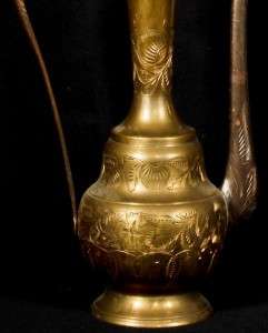 Antique Ibrik Ewer India Pitcher Brass w/ Etchings 1810  