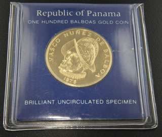 One Hundred Balboas 1975 Gold Coin of the Republic of Panama minted by 