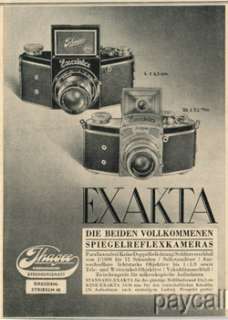 1938 Ad EXACTA Standard and Kine Photocameras Ihagee  