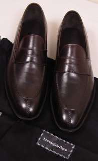 ZEGNA COUTURE SHOES $995 DARK BROWN SPLIT TOE HANDMADE PENNY LOAFER 13 