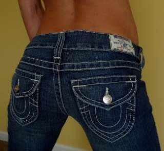 TRUE RELIGION Joey FLARE Lowrise Jeans Premium w/ white Stitching sz 