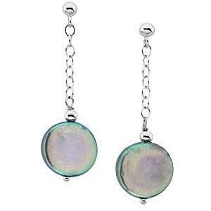 Alluring Freshwater Cultured Black Coin Pearl Station Earrings in 