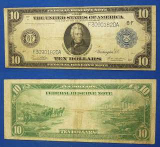 Currency Federal Reserve Note $10 1914 Atlanta F VF  