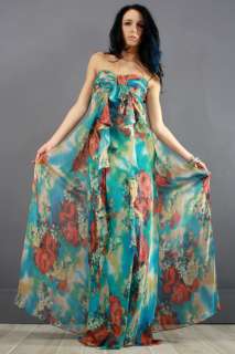 AMAZING Vintage Floral SILK Strapless CAPE Evening Gown COCKTAIL Party 