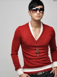 Mens Casual Slim Fit V neck T Shirts Tops Tee 3 Color 3 Size  