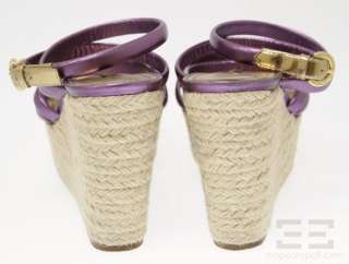 Louis Vuitton Purple Strappy Espadrille Wedge Heels 41  