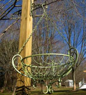 Victorian 17 1/2 Diameter Hanging Basket Iron Antique Green Finish 