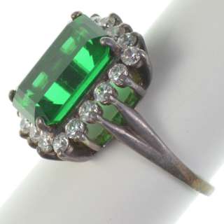 Vintage Sterling Silver   Antique Green Emerald & CZ   Ring (7) XJ139 