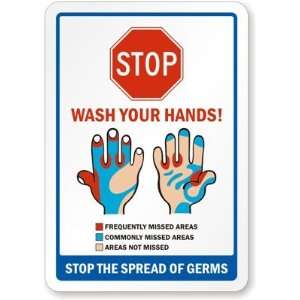  Stop Wash Your Hands Stop The Spread Of Germs Laminated 