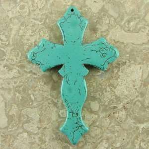  77mm green turquoise cross pendant bead F/B