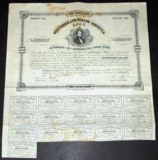 1863 Confederate States of America   CSA Loan $1000  