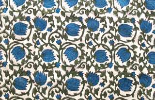 Hand Printed, Cotton, Block Print. 2½ Yards. Blue & Green, India 