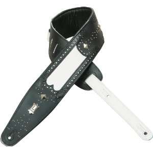  Levys Leathers PM44WTNH BLK/WHT Leather Guitar Strap 