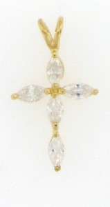 YELLOW GOLD PLATED CLEAR CZ MARQUIS CROSS PENDANT CHARM  