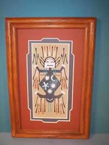 Navajo Framed Father Sky Yei Sand Painting by W. Lee  