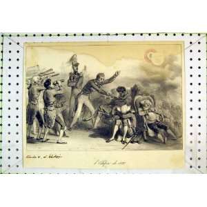   1832 French War Scene Battle Telescope Antique Print