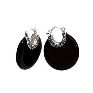    Sterling Silver Marcasite and Onyx Earrings: Puresplash: Jewelry