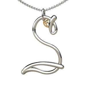   14K Gold Script Initial S Pendant with chain: Franco Vincente: Jewelry