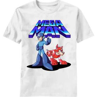   Name: Mad Engine MegaMan and Rush Men T shirt (White