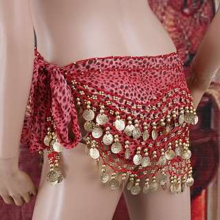 Belly Dance HIP SCARF red Leopard belt Skirt H2647R  