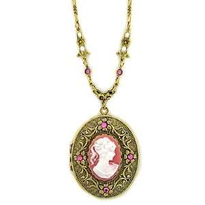 Vintage Cameo Locket Necklace   Pink Cameo Austrian Crystal Womens 